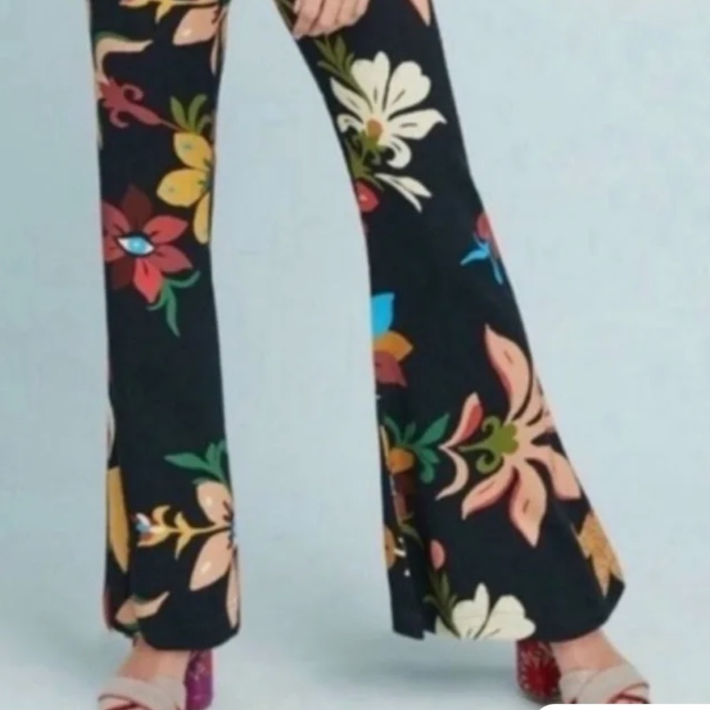 FARM Rio Black Floral Boot-Cut Pants with Multicolor Blooms - Picture 3 of 4